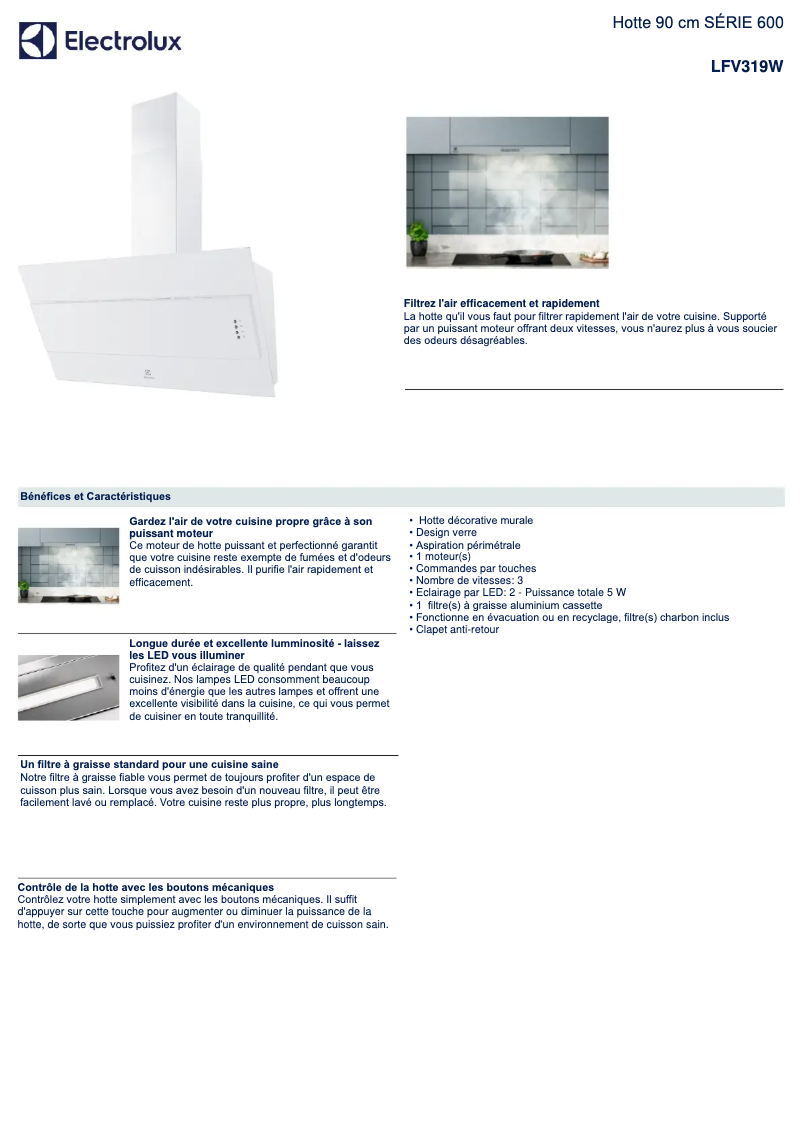 Page n°1 - Fiche technique Electrolux LFV319W