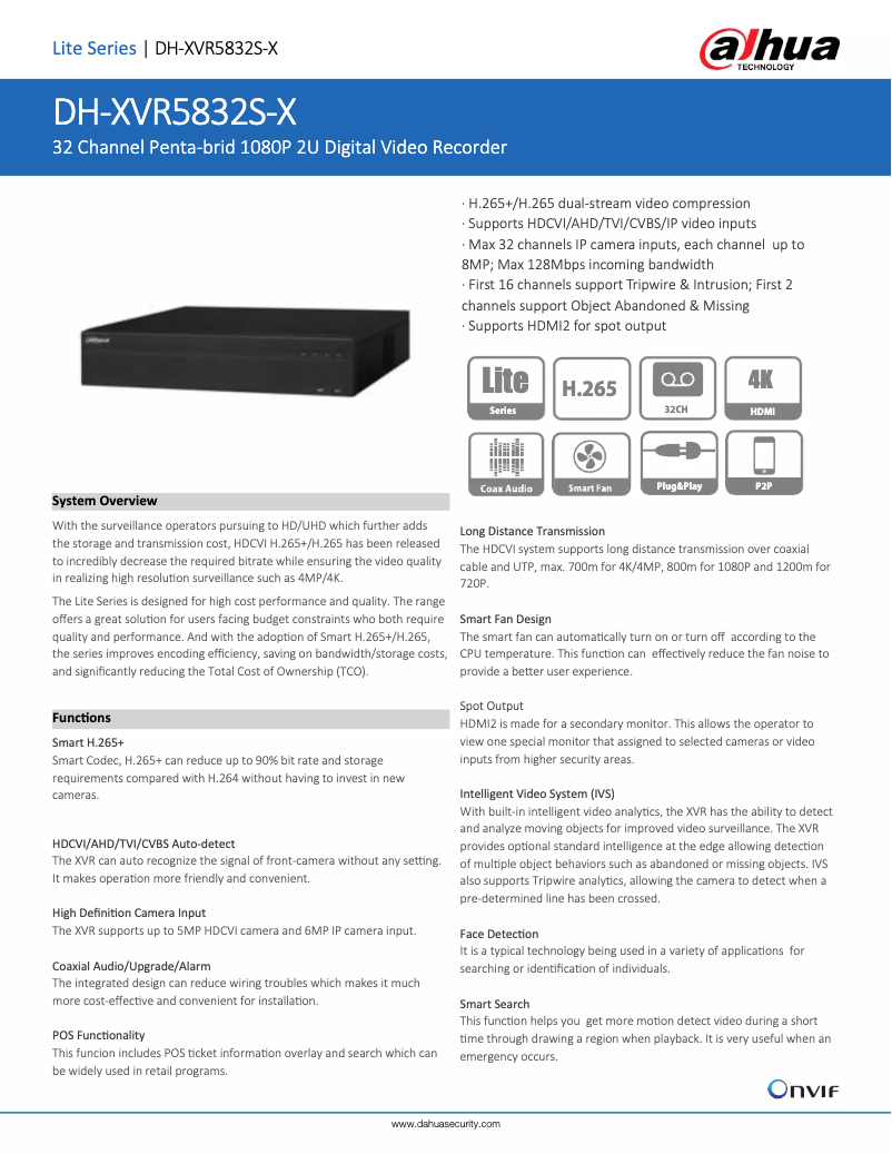 Page 1 de la notice Fiche technique Dahua Technology XVR5832S-X