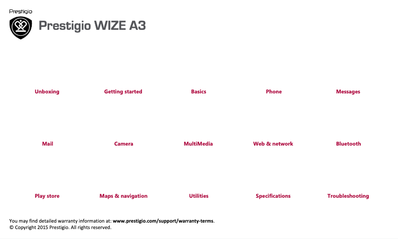 Page 1 of the manual User Manual Prestigio WIZE A3 PSP 3453 Duo