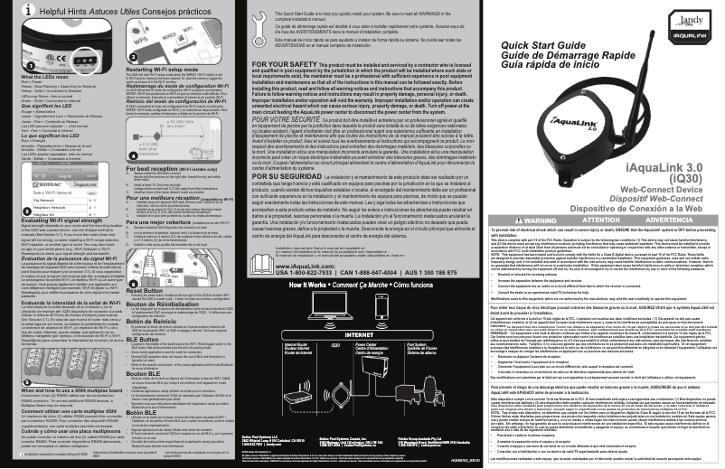 Page n°1 - Guide de démarrage rapide JANDY iAquaLink 3.0