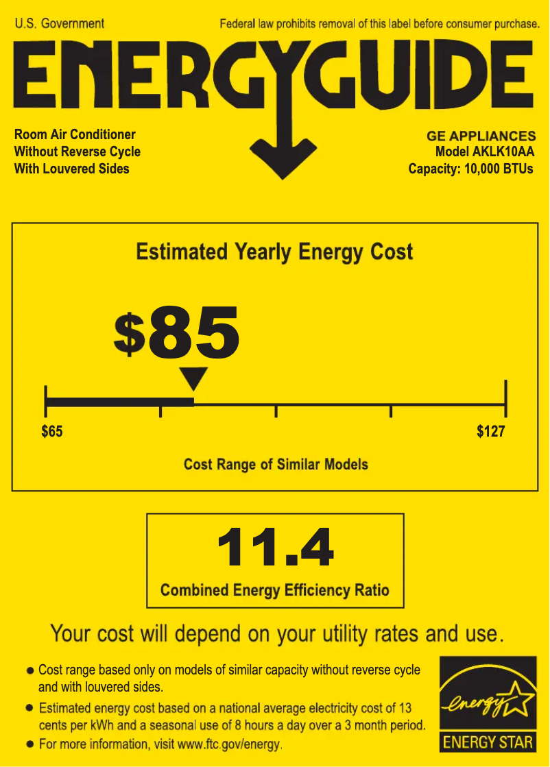 Page n°1 - Label énergétique GE AKLK10AA