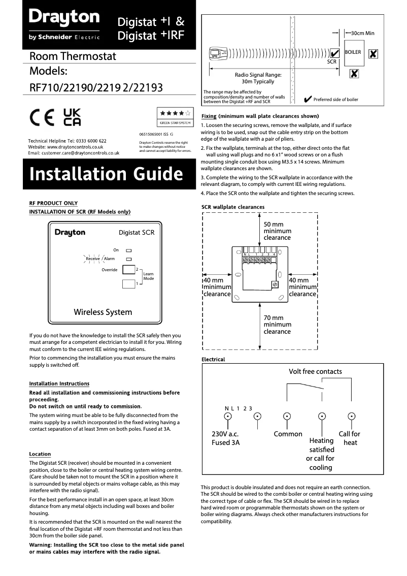 Page 1 de la notice Guide d'installation Drayton Digistat+1