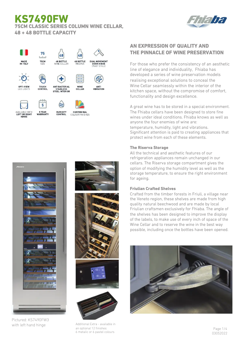 Page 1 de la notice Fiche technique Fhiaba KS7490FW3A