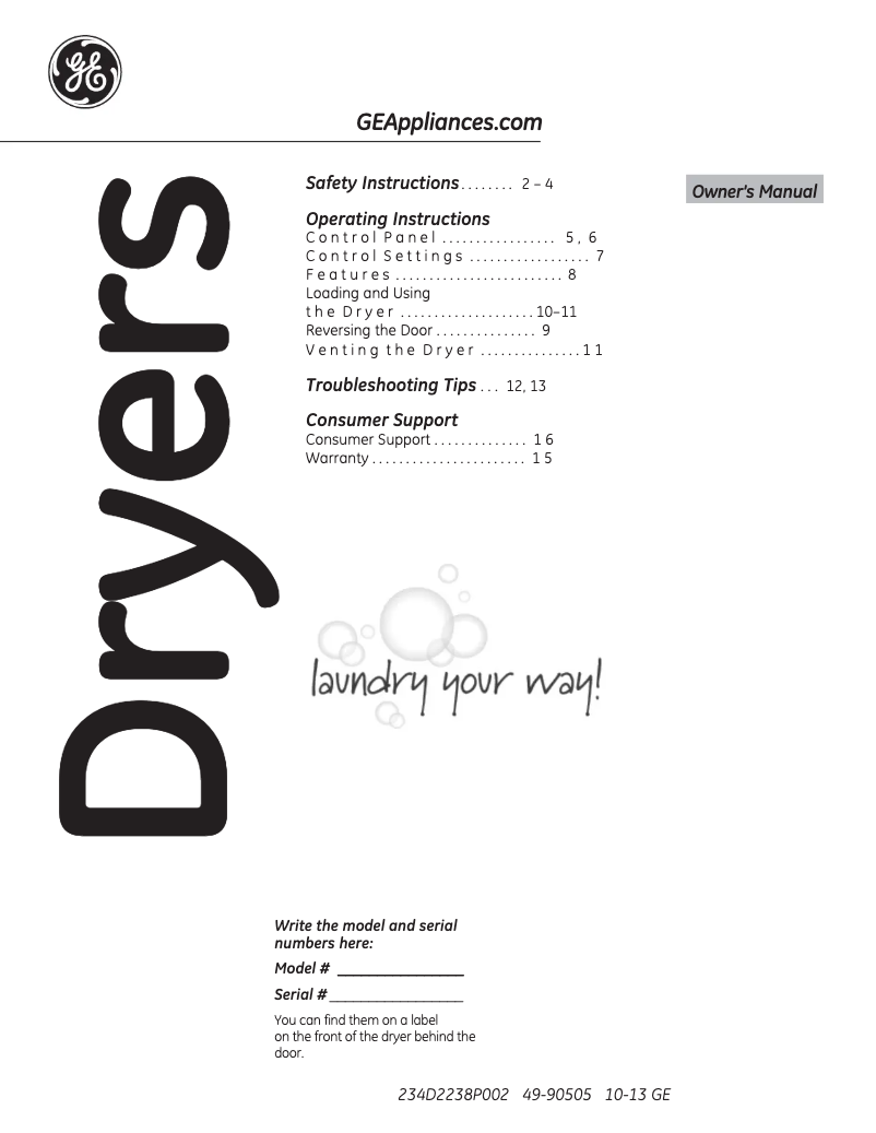 Page 1 de la notice Mode d'emploi GE GTDP490GDWS