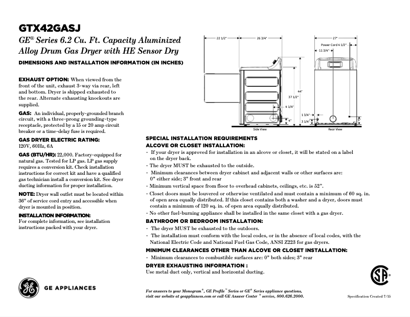 Image de la première page du manuel de l'appareil GTX42GASJWW