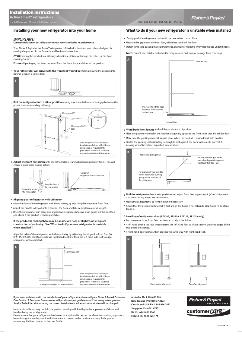 Page n°1 - Guide d'installation Fisher & Paykel E522BRXU4