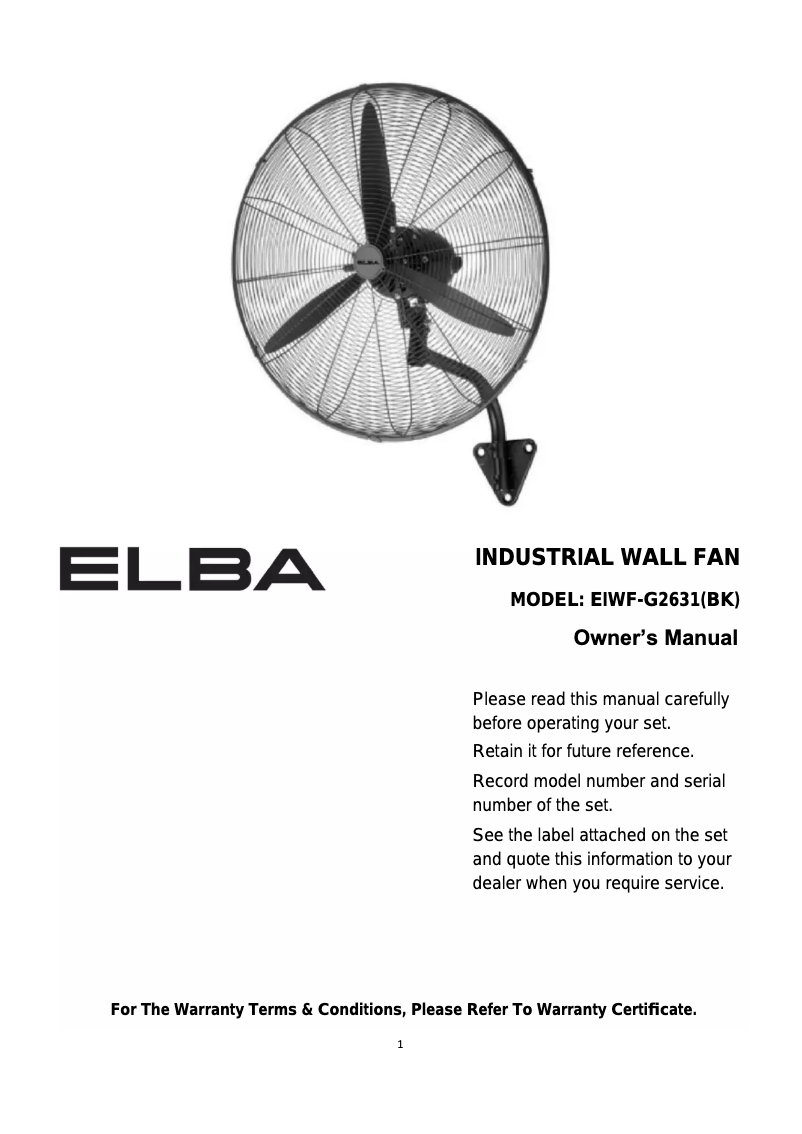 Page 1 de la notice Manuel utilisateur Elba EIWF-G2631(BK)