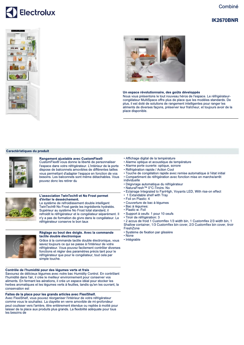 Page 1 de la notice Fiche technique Electrolux IK2670BNR