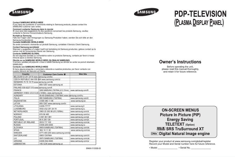 Page 1 de la notice Manuel utilisateur Samsung PS-50C67HD