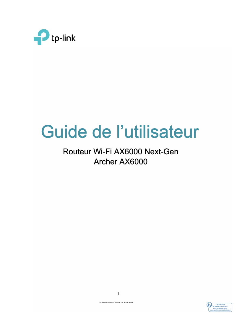 Page n°1 - Manuel utilisateur TP-Link Archer AX6000