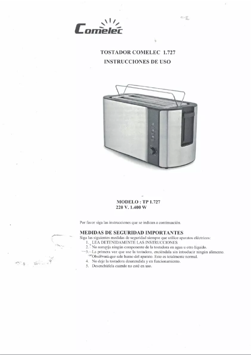 Page 1 de la notice Manuel utilisateur Comelec TP 1727
