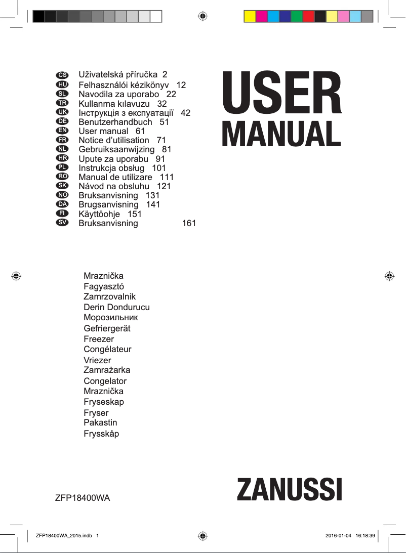 Page 1 de la notice Manuel utilisateur Zanussi ZFP18400WA