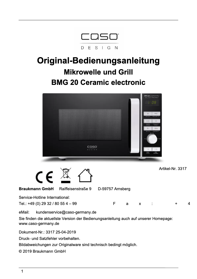 Image de la première page du manuel de l'appareil BMG 20