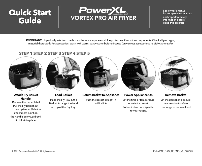 Image de la première page du manuel de l'appareil Vortex Pro Air Fryer AF-E4001-A