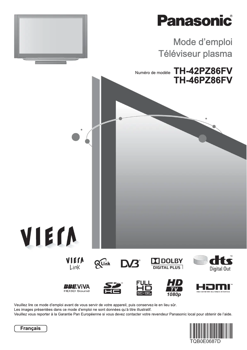 Imagen de la primera página del manual del dispositivo TH-46PZ86FV