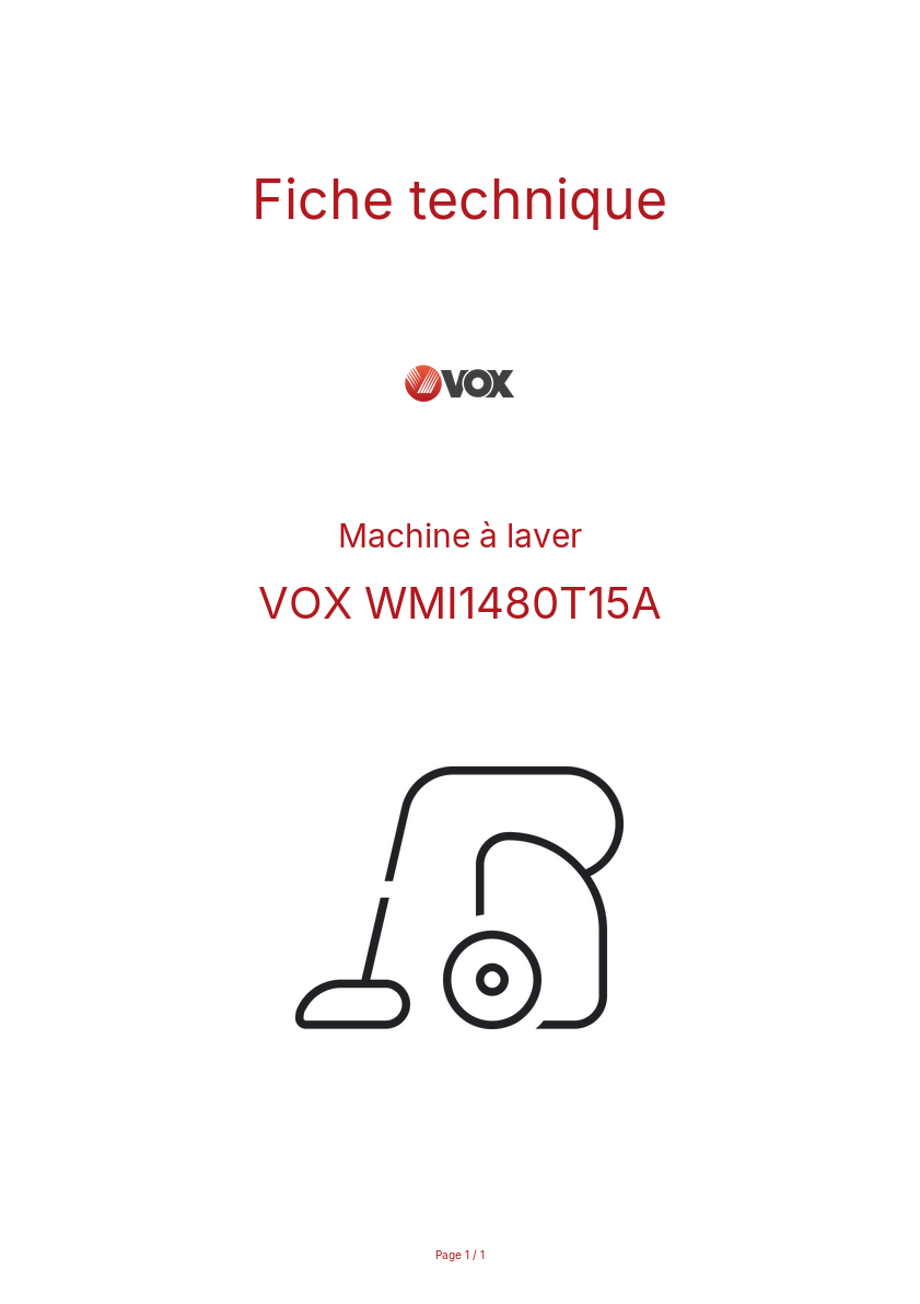 Page n°1 - Fiche technique VOX WMI1480T15A