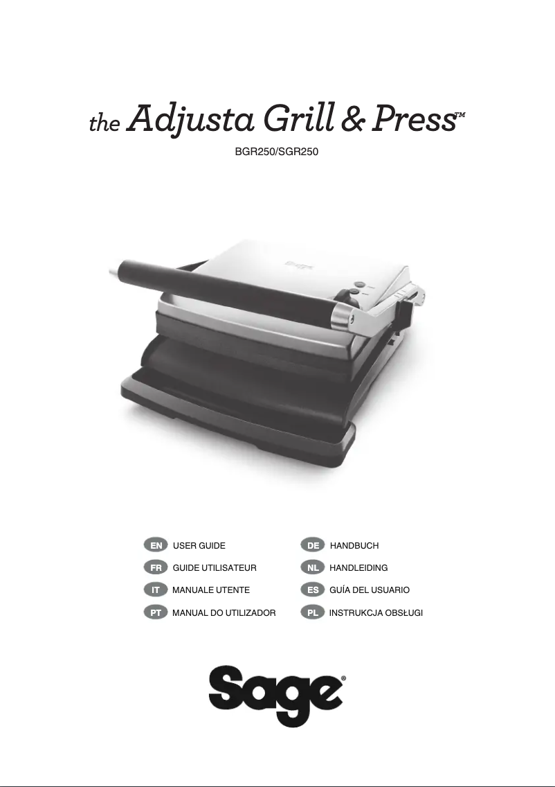 Image de la première page du manuel de l'appareil the Adjusta Grill & Press SGR250