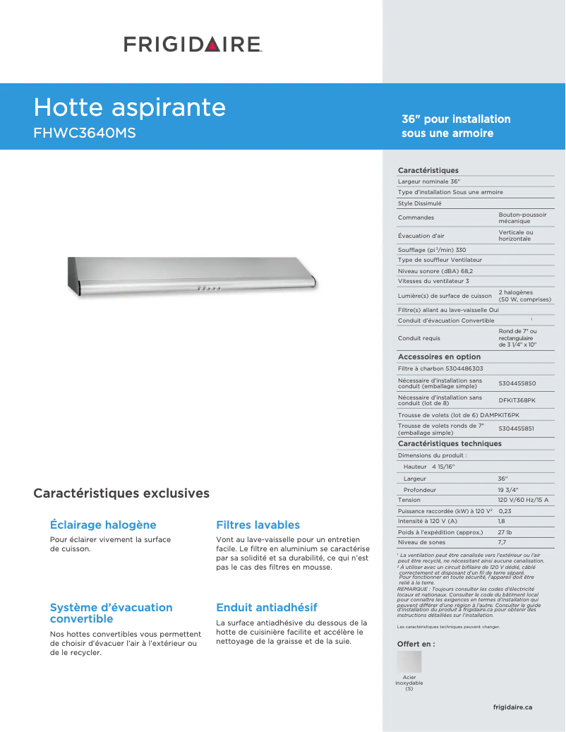 Image de la première page du manuel de l'appareil FHWC3640MS