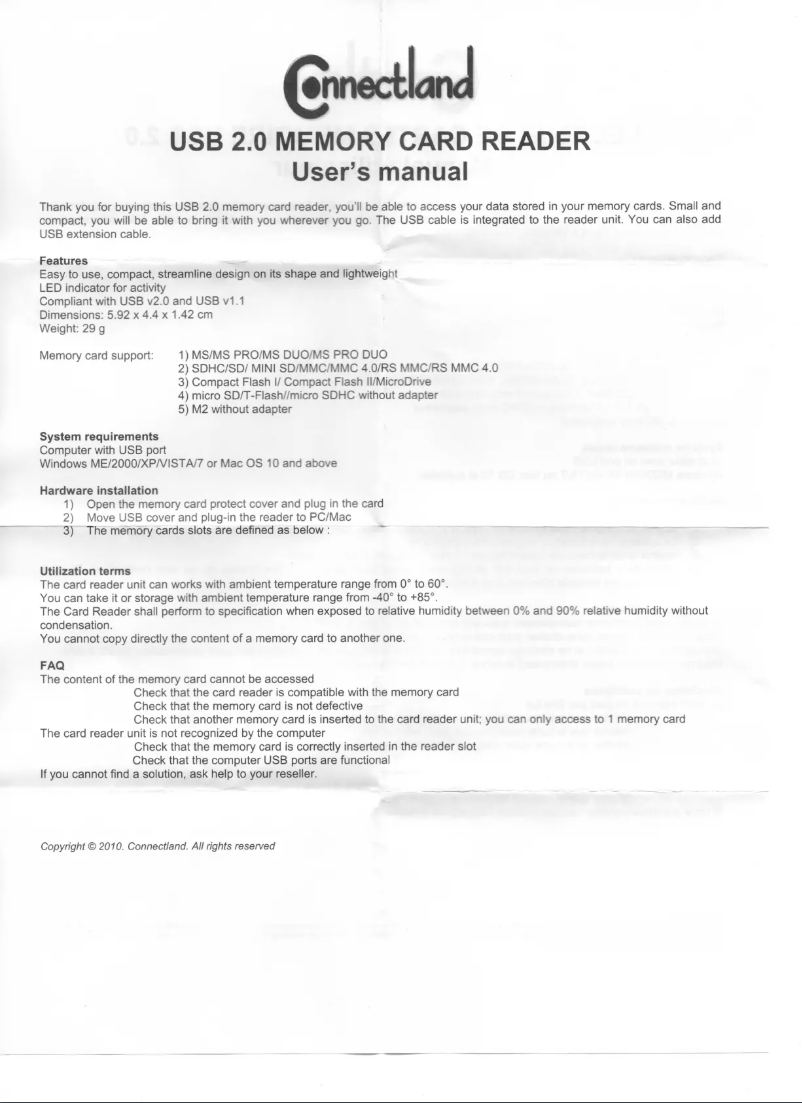 Page 1 de la notice Manuel utilisateur Syba CL-CRD20059