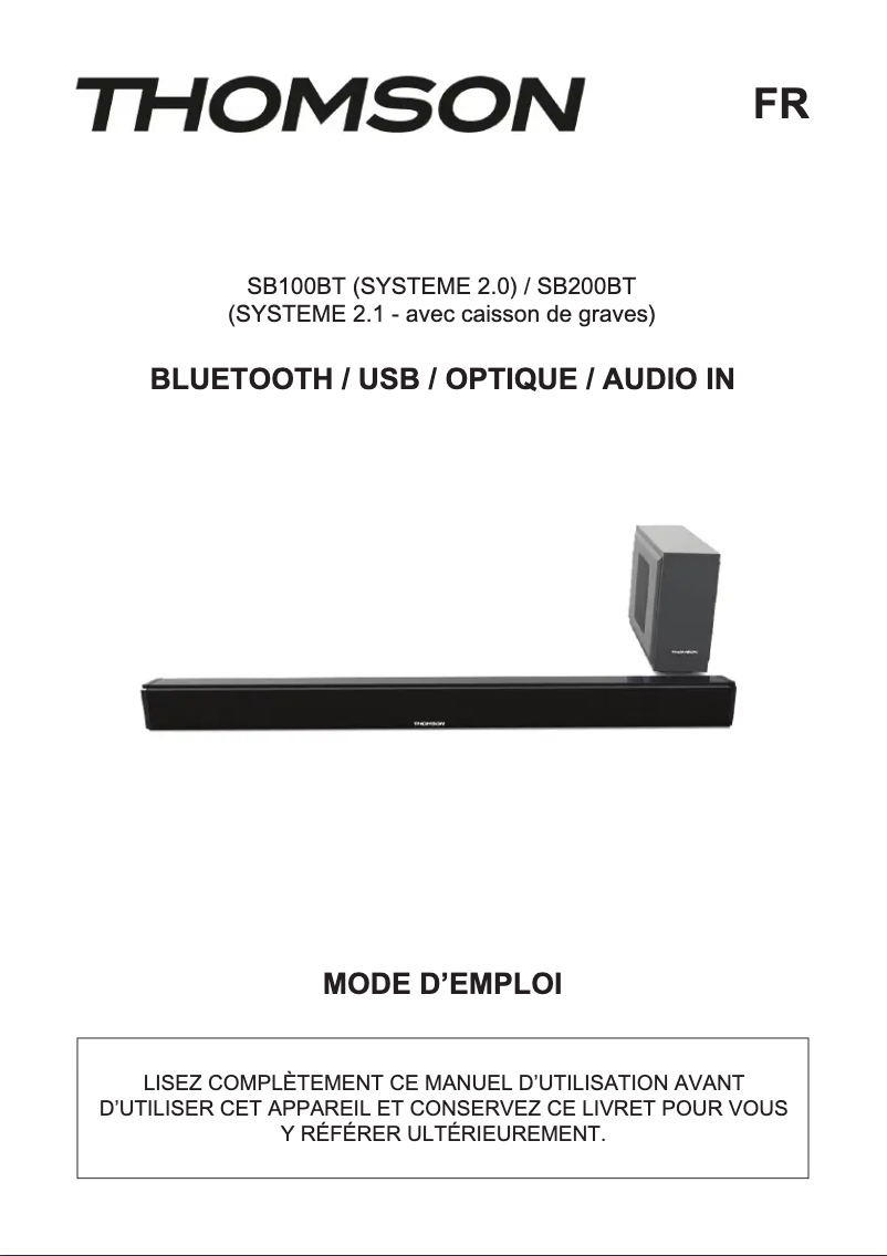 Image de la première page du manuel de l'appareil SB200BT