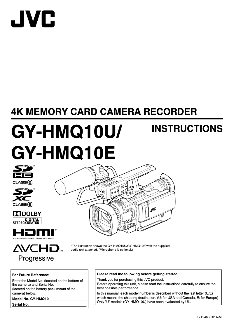 Page 1 de la notice Manuel utilisateur JVC GY-HMQ10U