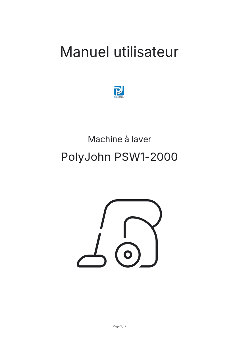 Page n°1 - Manuel utilisateur PolyJohn PSW1-2000