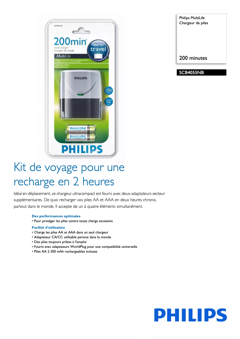 Page 1 de la notice Fiche technique Philips Multilife SCB4055NB