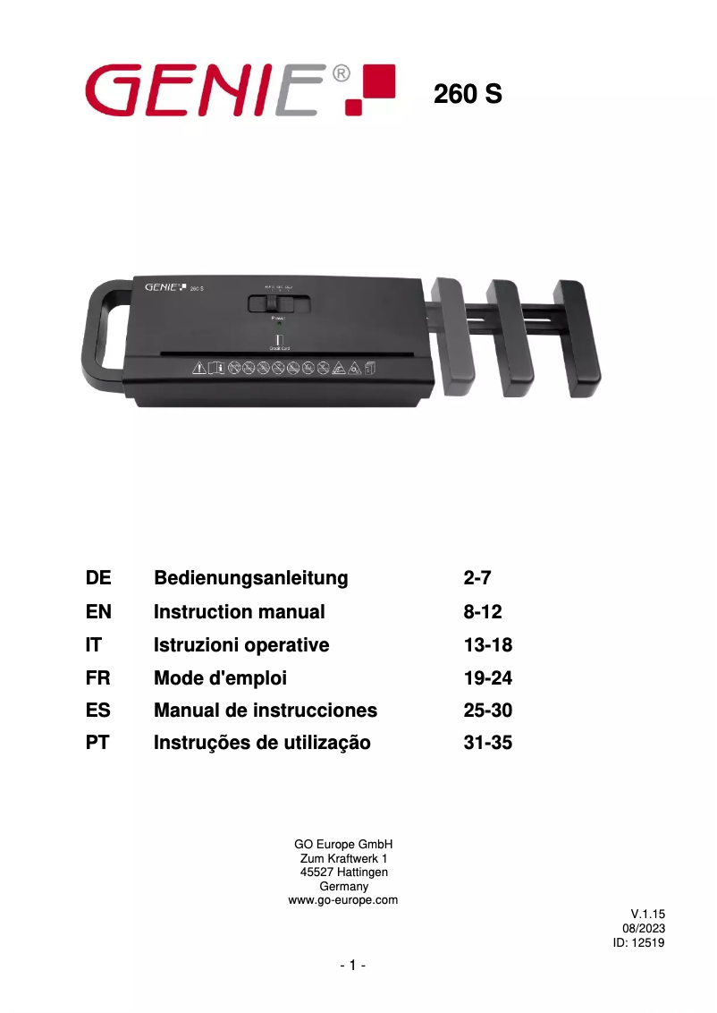 Page 1 de la notice Manuel utilisateur Genie 260 S