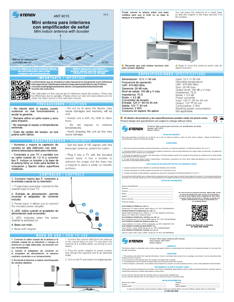 Image de la première page du manuel de l'appareil ANT-9015