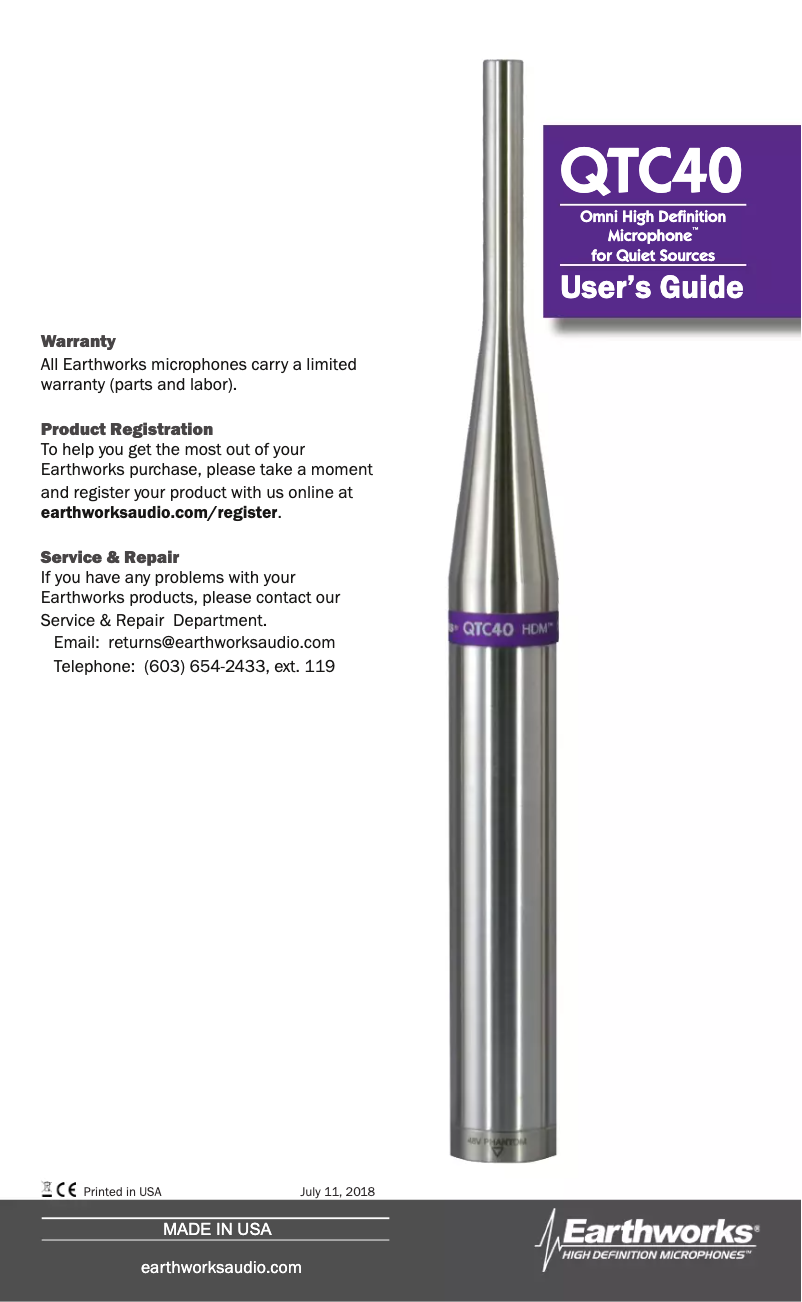 Page n°1 - Manuel utilisateur Earthworks QTC40