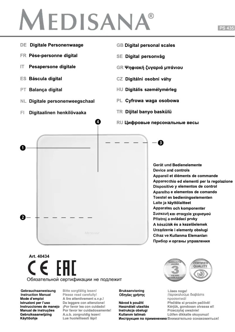 Page n°1 - Manuel utilisateur Medisana PS 435