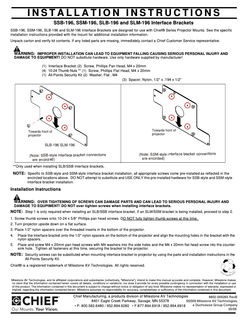 Page n°1 - Manuel utilisateur Chief SLM196