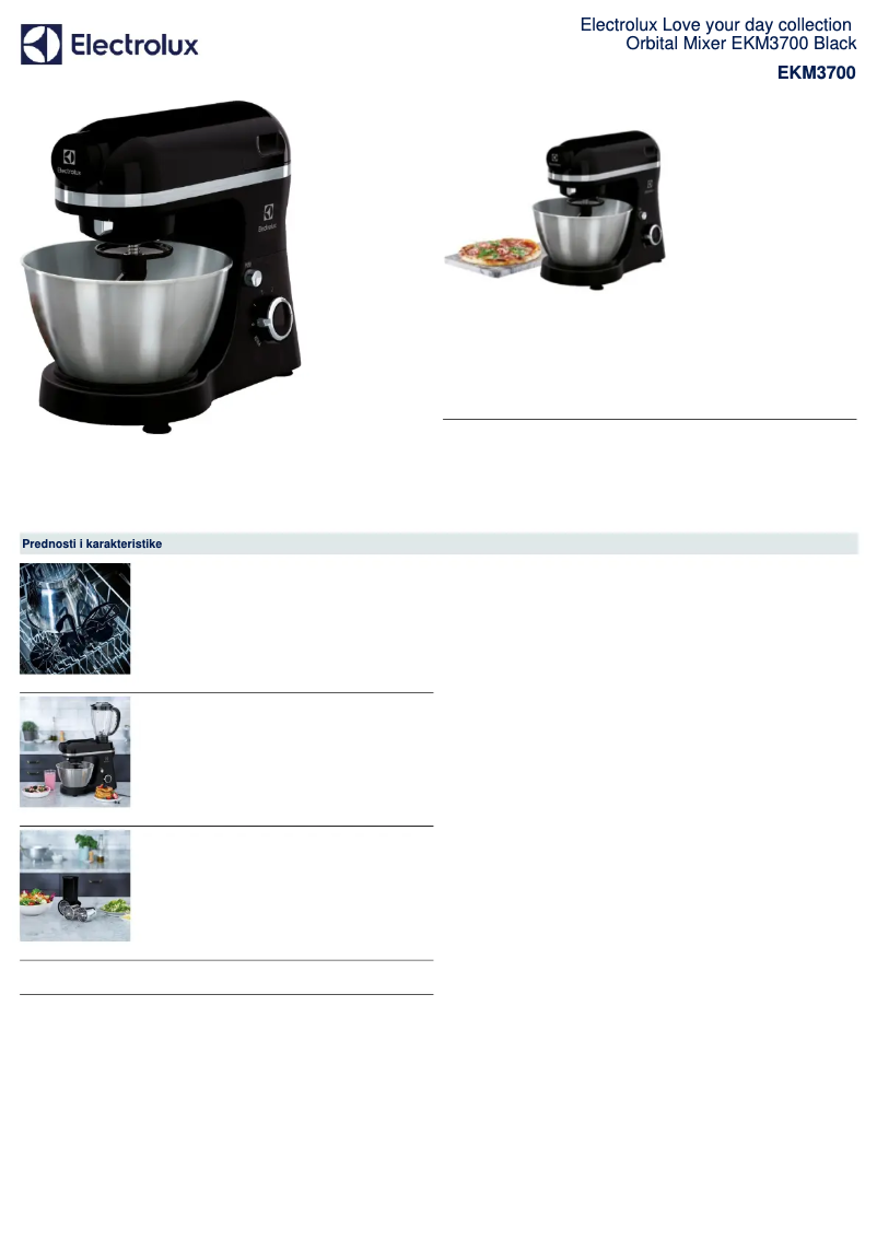 Página 1 del manual Ficha técnica Electrolux EKM3700