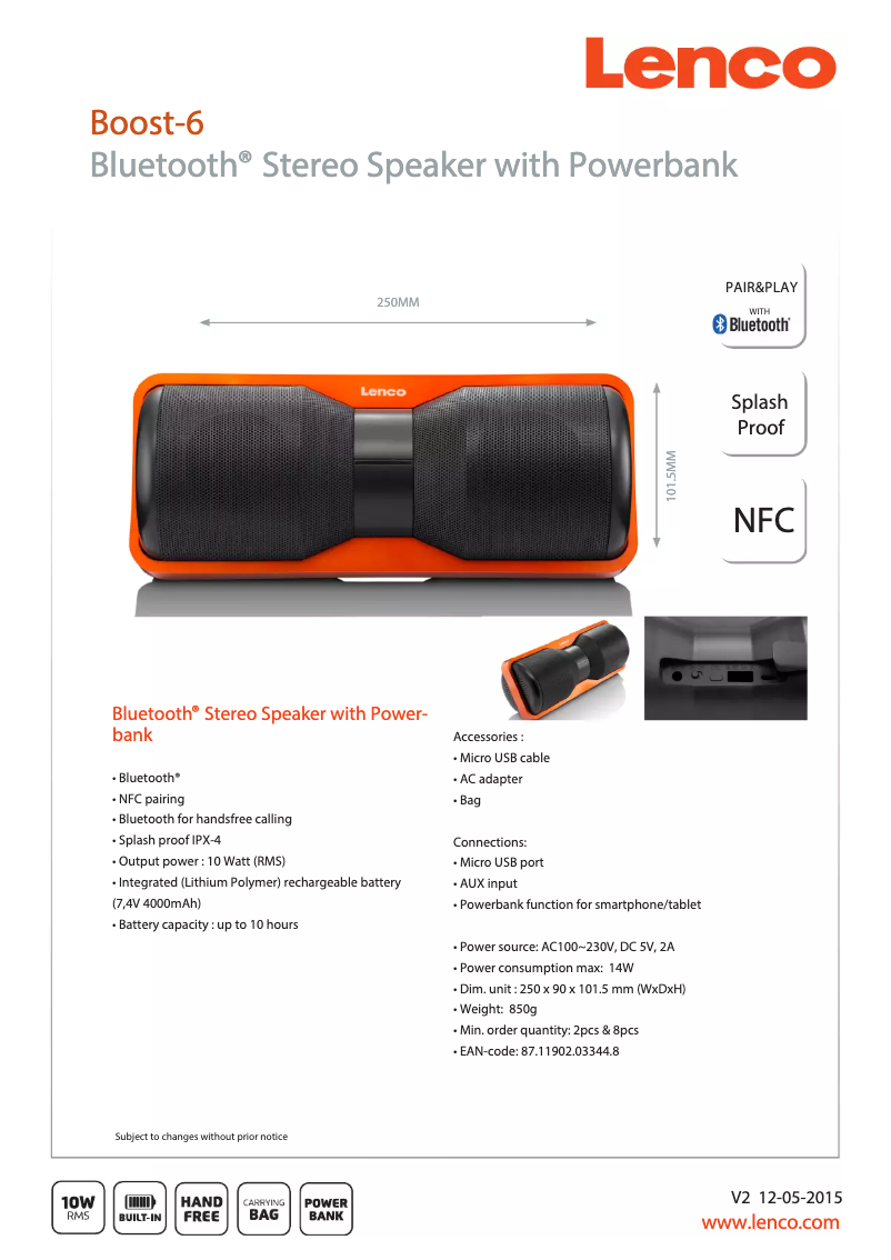 Page 1 de la notice Fiche technique Lenco Boost-6