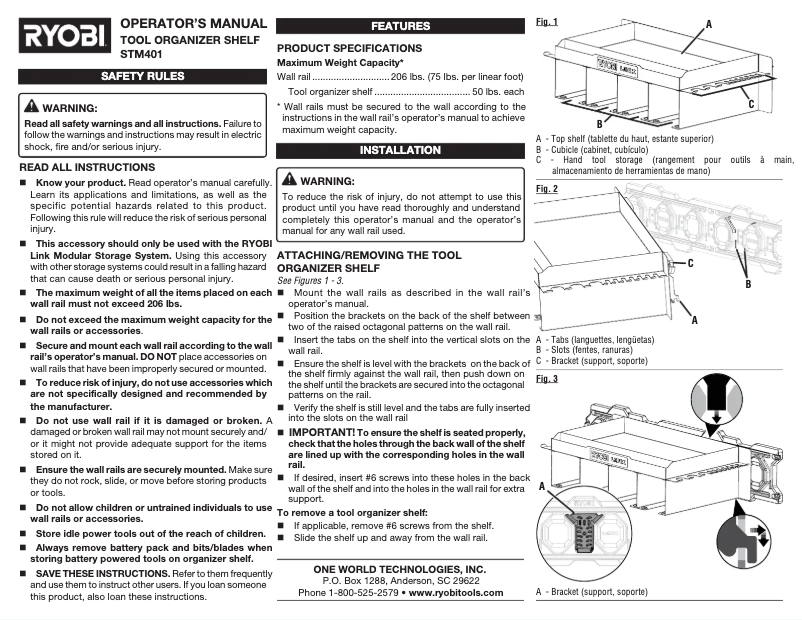 Page 1 de la notice Manuel utilisateur RYOBI STM401