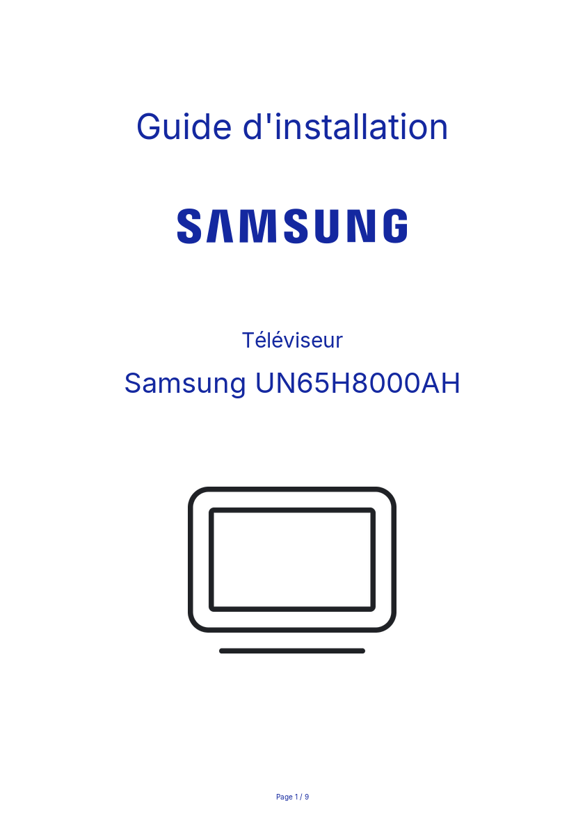 Page n°1 - Guide d'installation Samsung UN65H8000AH