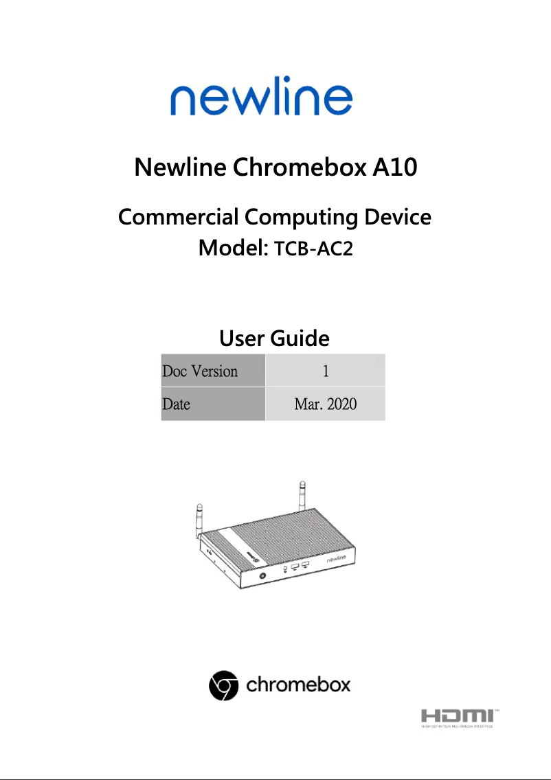 Page n°1 - Manuel utilisateur Newline Chromebox A10