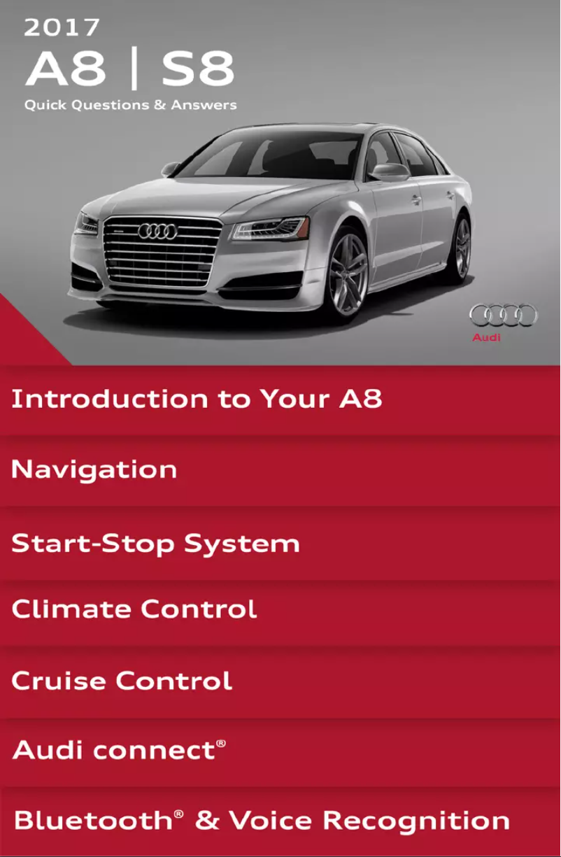 Page 1 de la notice Manuel utilisateur Audi A8 (2017)