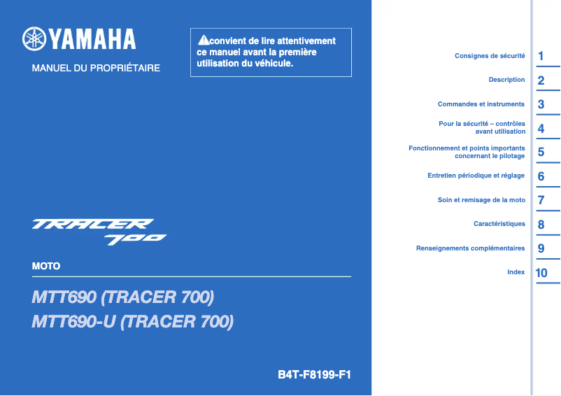 Image de la première page du manuel de l'appareil Tracer 700 (2020)