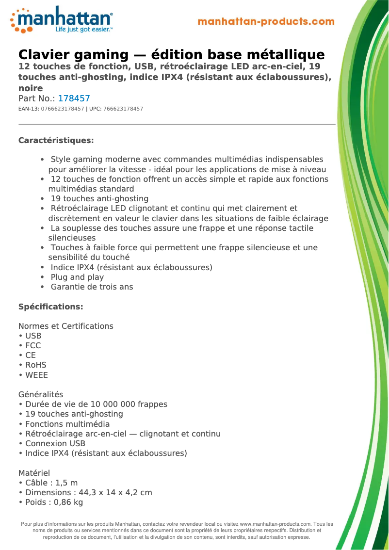 Page 1 de la notice Fiche technique Manhattan Base Edition 178457