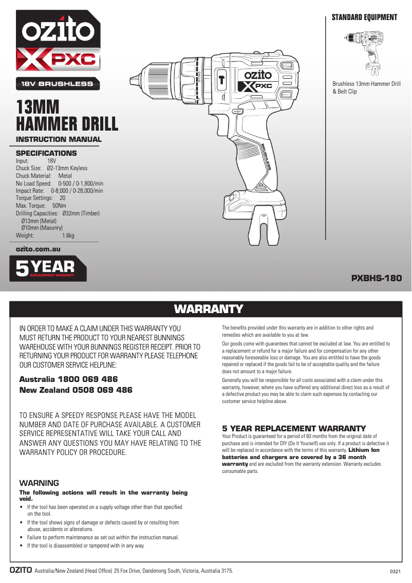 Image de la première page du manuel de l'appareil PXBHDK-250