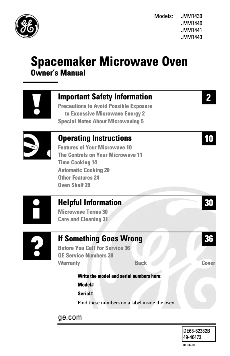 Page 1 of the manual Use and Maintenance Manual GE JVM1441CJ