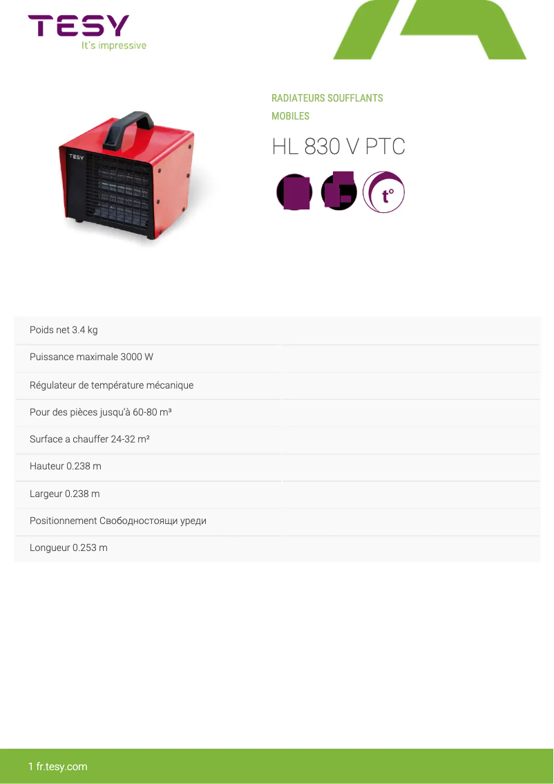 Page n°1 - Manuel utilisateur Tesy HL 830 V PTC