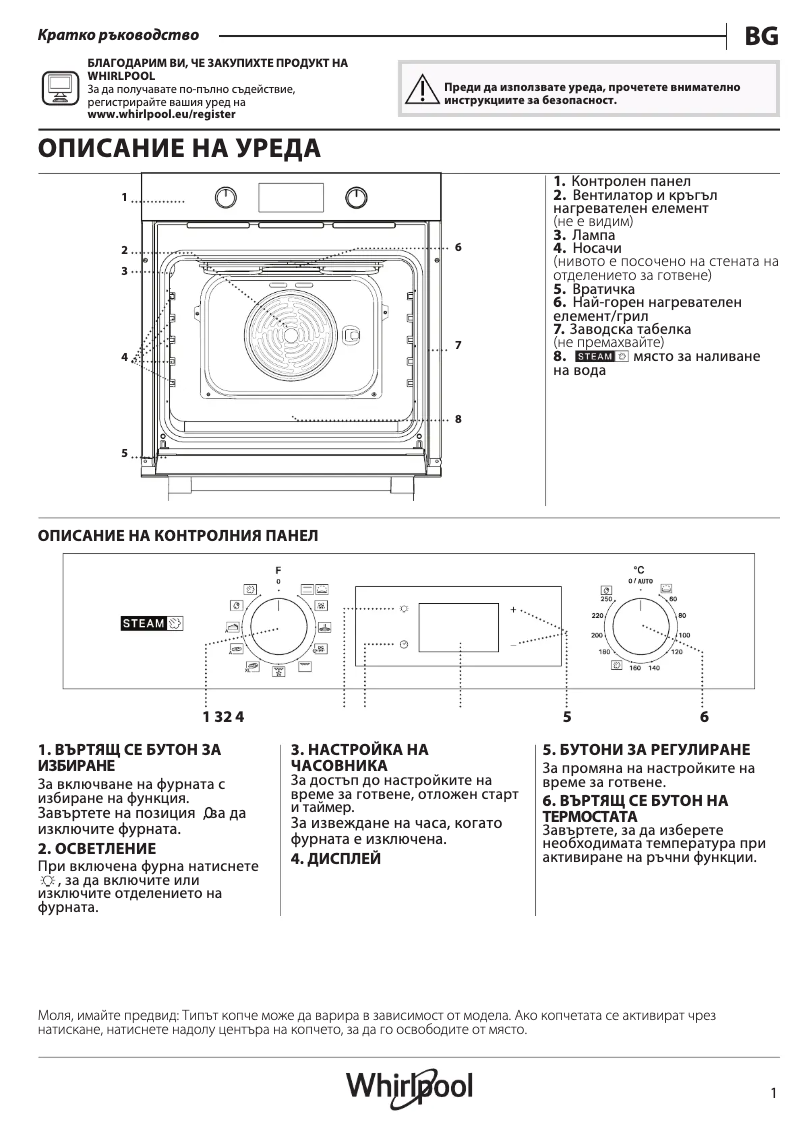 Page 1 de la notice Manuel d'utilisation et d'entretien Whirlpool OMSK58HU1SX