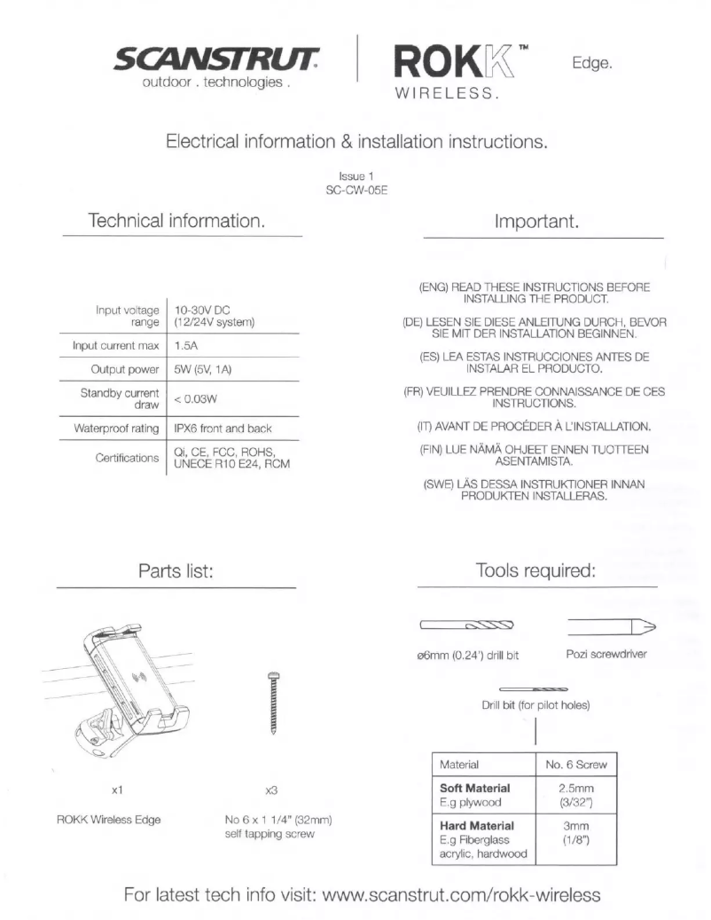 Page n°1 - Manuel utilisateur Scanstrut ROKK Edge Qi