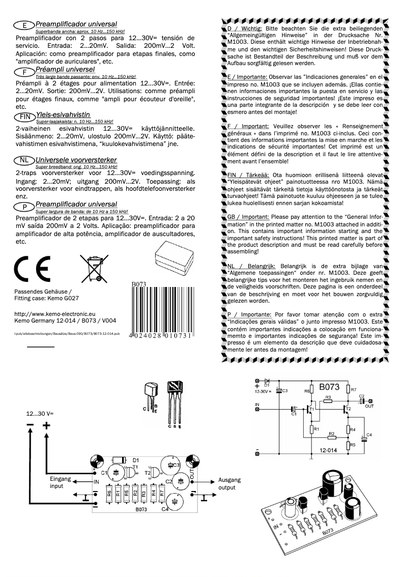 Page 1 de la notice Manuel utilisateur Kemo B073
