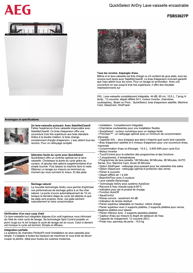 Page 1 de la notice Fiche technique AEG FSB53627P