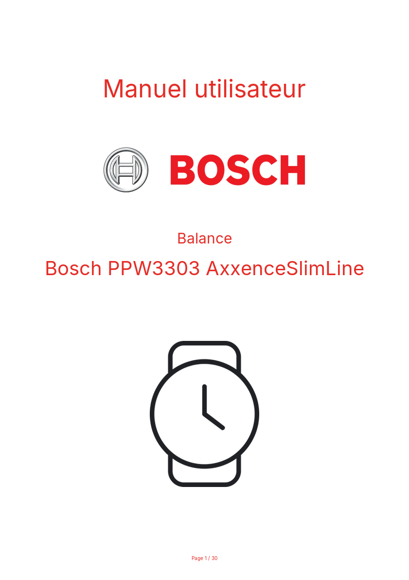 Page n°1 - Manuel utilisateur Bosch PPW3303 AxxenceSlimLine