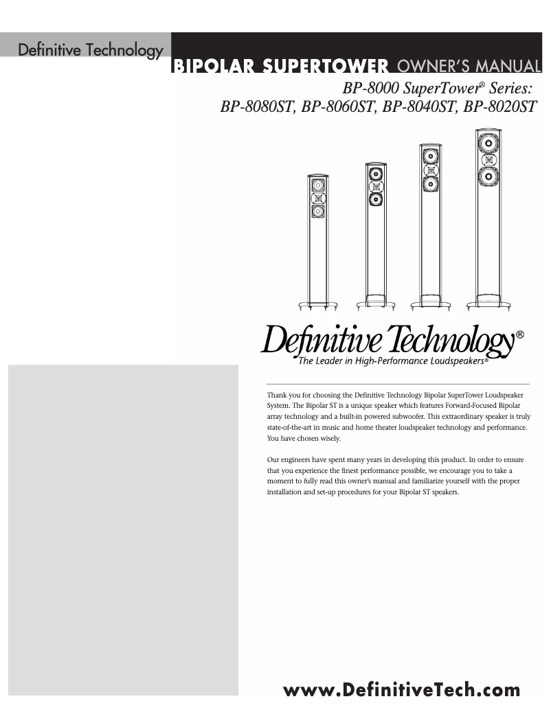 Page n°1 - Manuel utilisateur Definitive Technology BP-8020ST