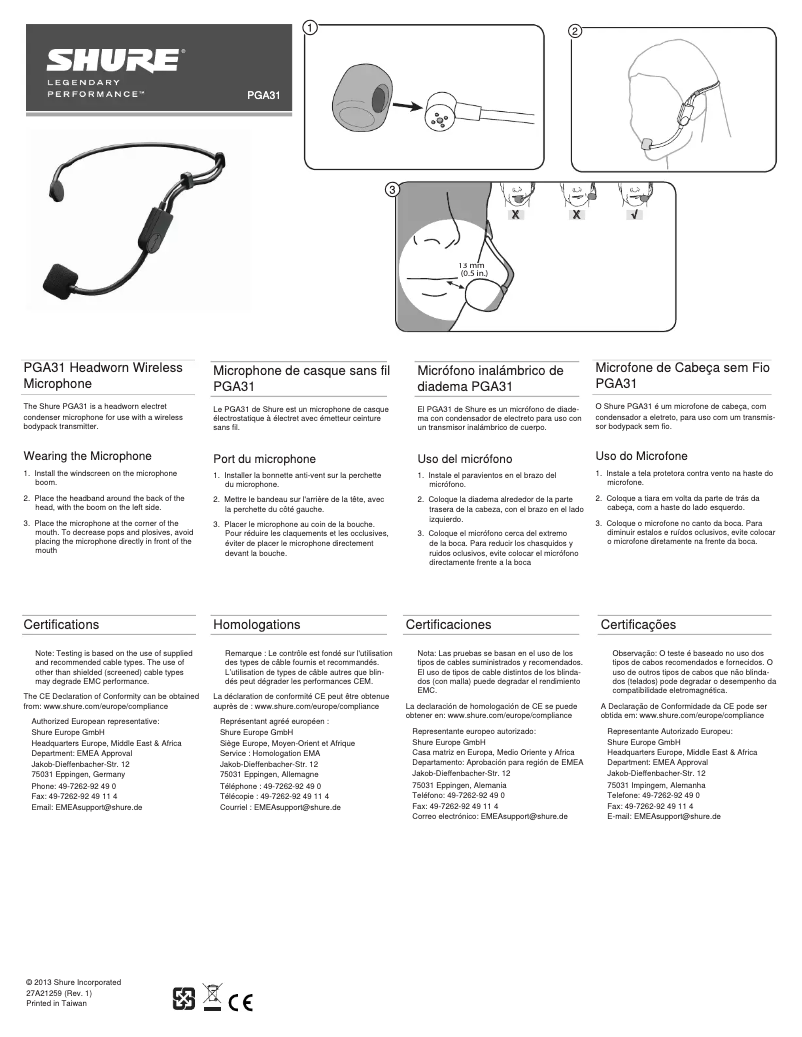 Page 1 de la notice Manuel utilisateur Shure BLX14